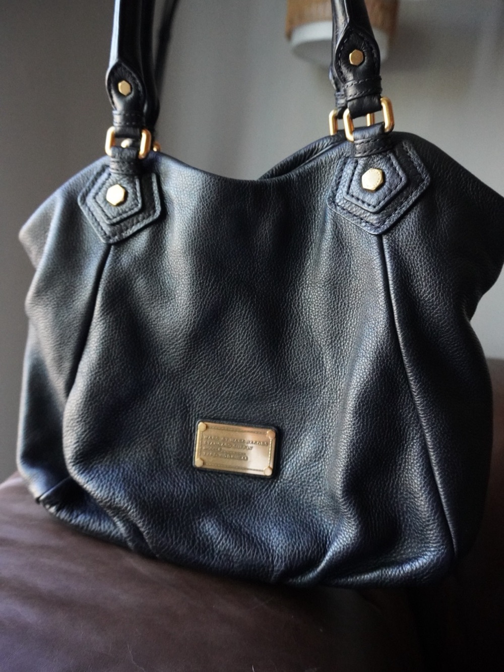 Marc by Marc Jacobs Black Leather Shoulder Bag with Gold Hardware